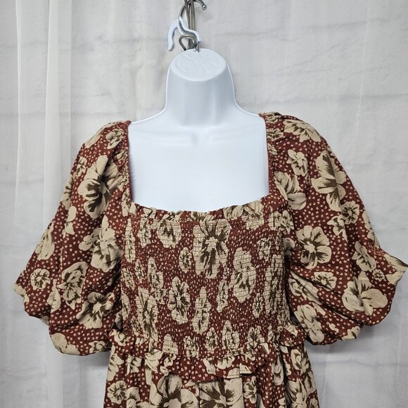 Entro Jumpsuit Wide Leg Floral Boho Coquette Cottage Smocked Puffed Sleeve L - Picture 2 of 13